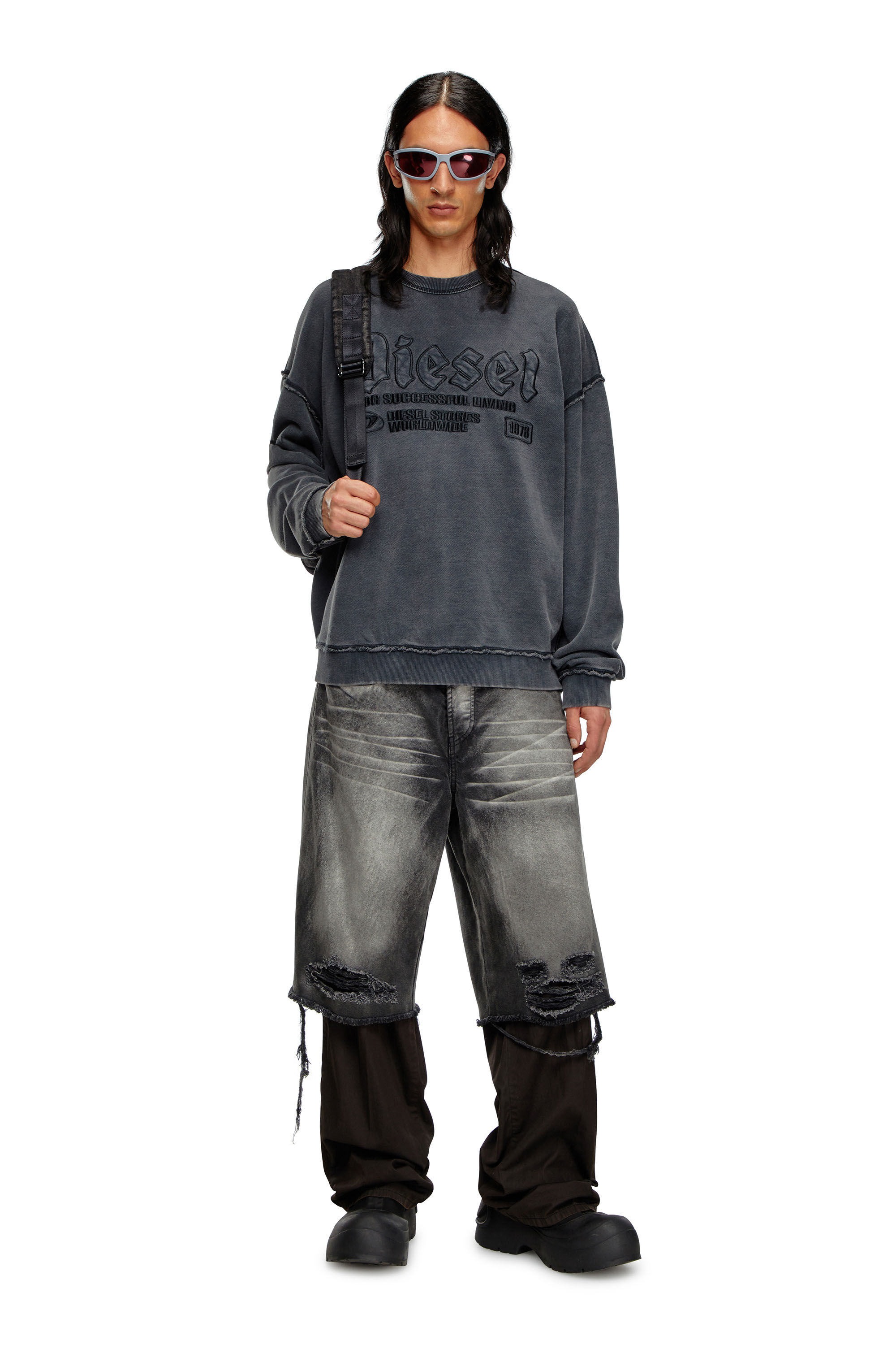 Diesel - S-BOXT-RAW, Man's Sweatshirt with logo embroidery in Black - 1