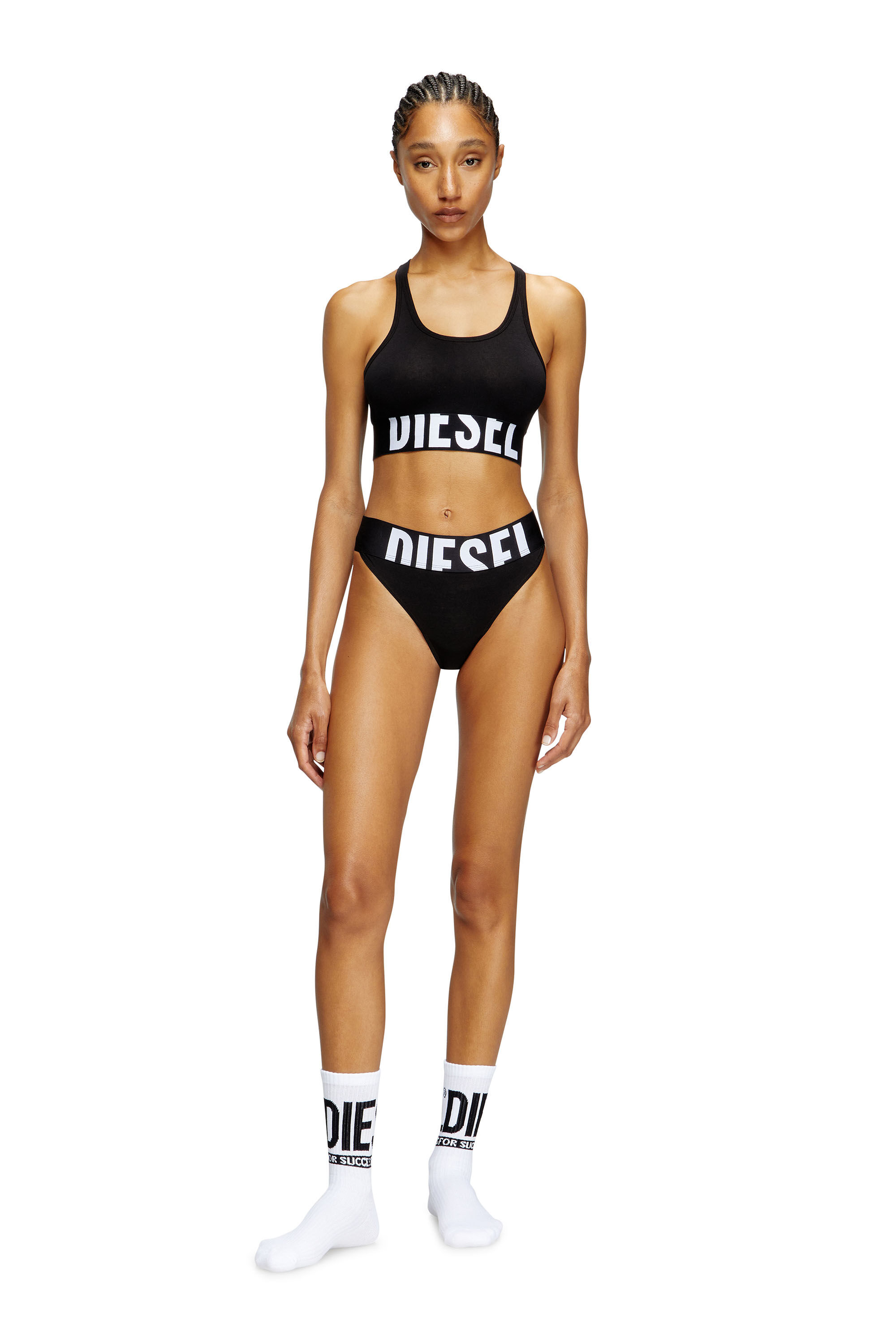 Diesel - UFSB-COTTON-RACE-BRALETTE-XL, Woman's Sports bra with cut-off logo in Black - 1