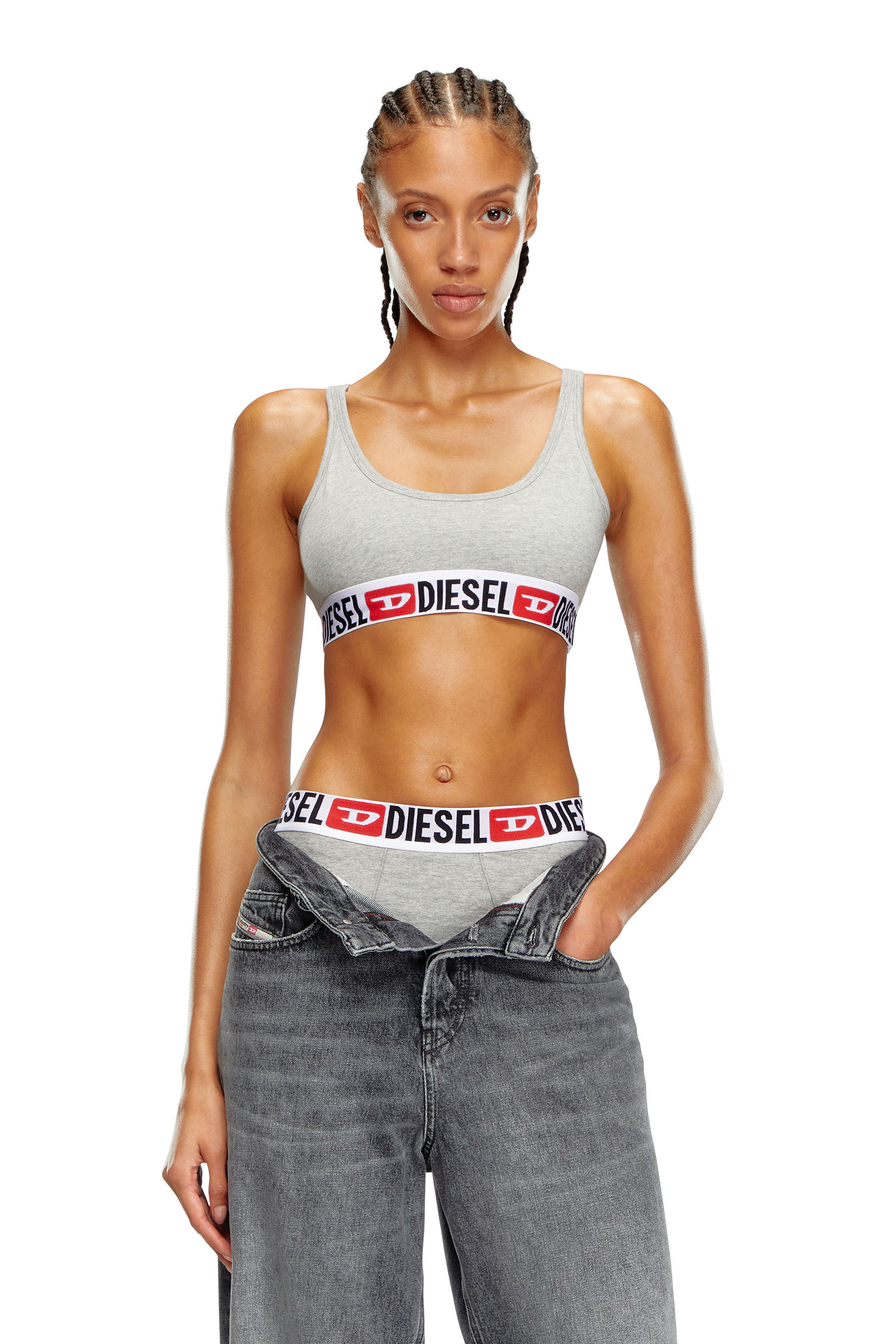 Diesel - UFSB-ORIBA, Woman's Bralette with logo band in Grey - 3
