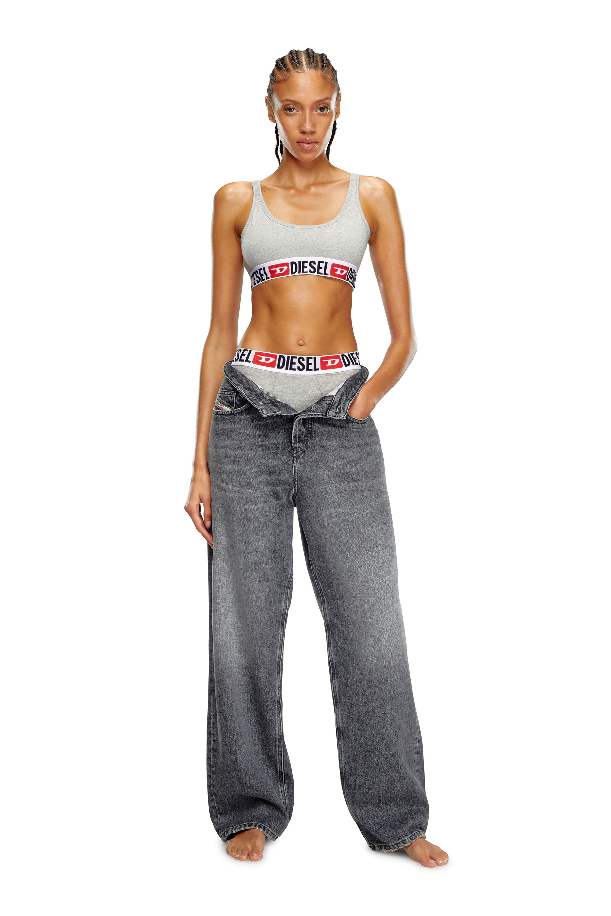 Diesel - UFSB-ORIBA, Woman's Bralette with logo band in Grey - 1
