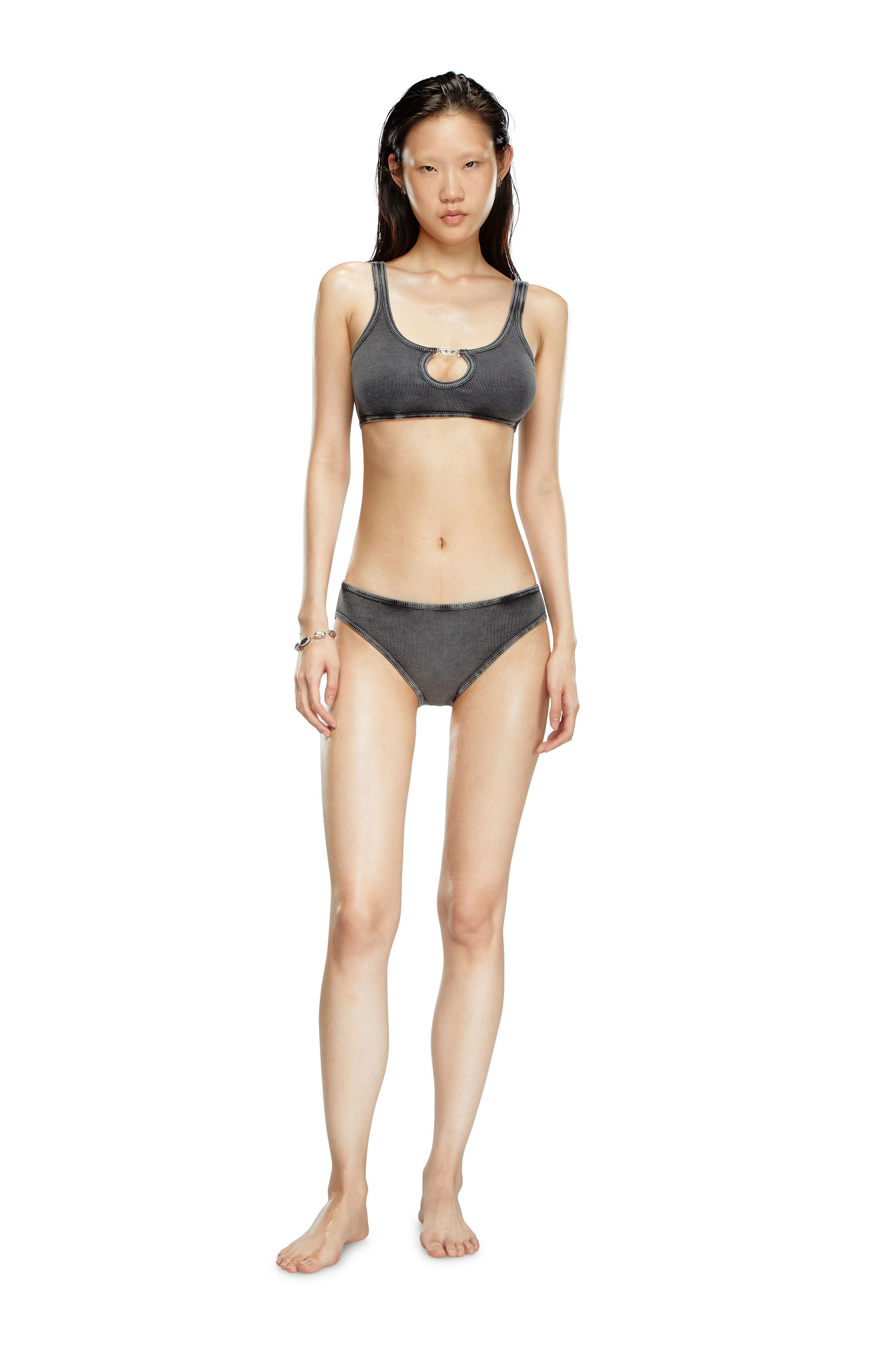 Diesel - UFSB-OVAL-D-RIB-BRALETTE, Woman's Ribbed bralette with Oval D plaque in Black - 1