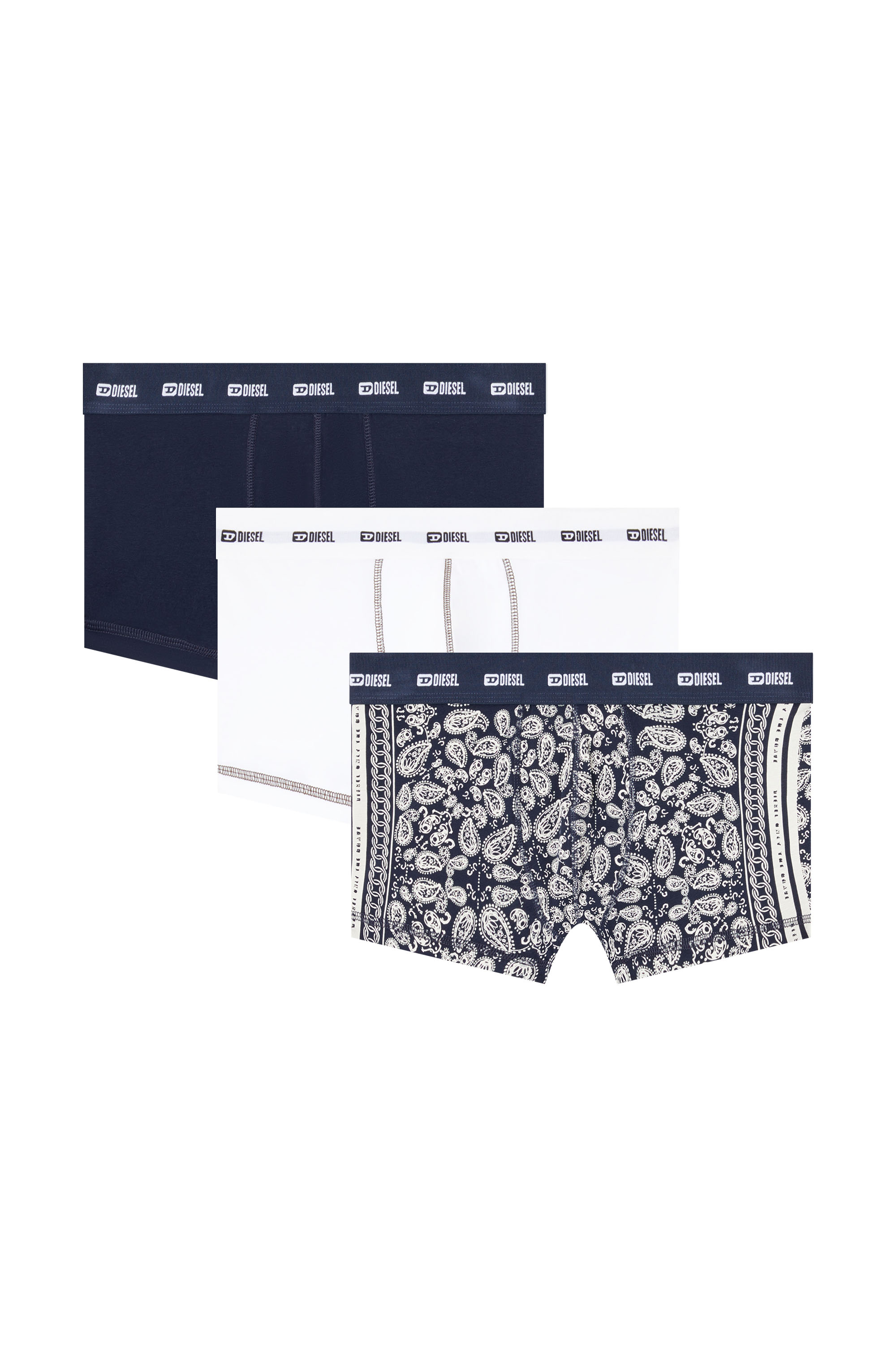 Diesel - DAMIEN-UTLT-3PACK, Man's 3-pack boxer briefs with Bandana print in Blue/White - 1
