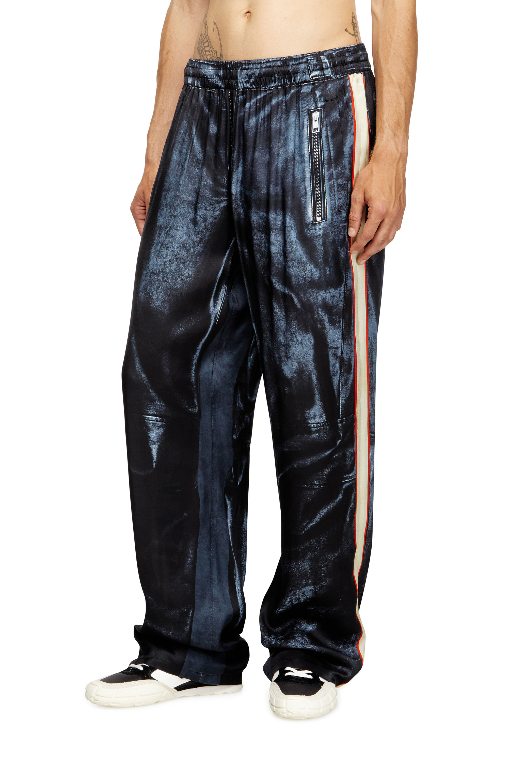 Diesel - P-THECKS-NMAN, Man's Viscose trousers with biker print in Black/Blue - 1