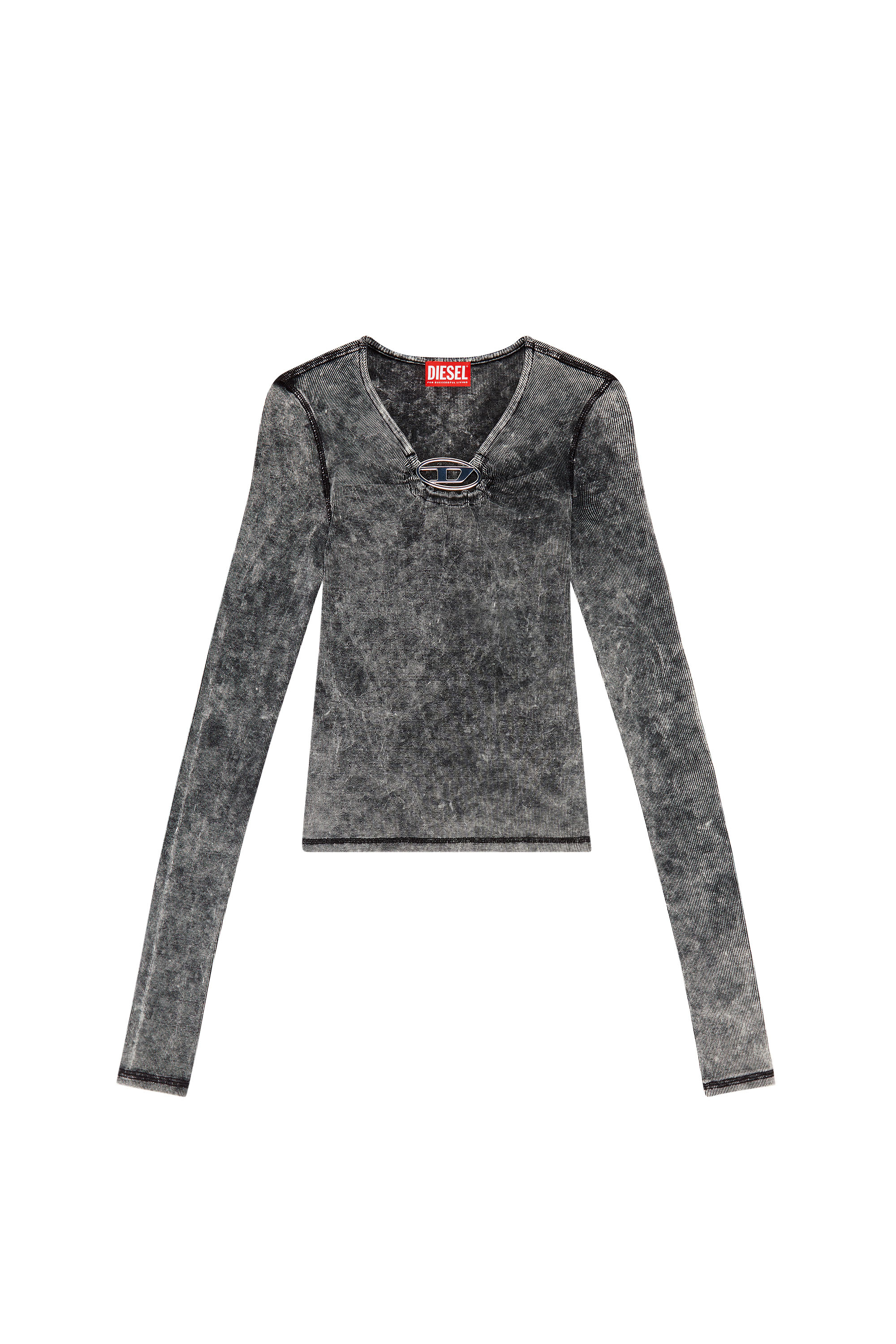 Diesel - T-RESPEC-LS, Woman's Ribbed top with oval D plaque in Dark grey - 3
