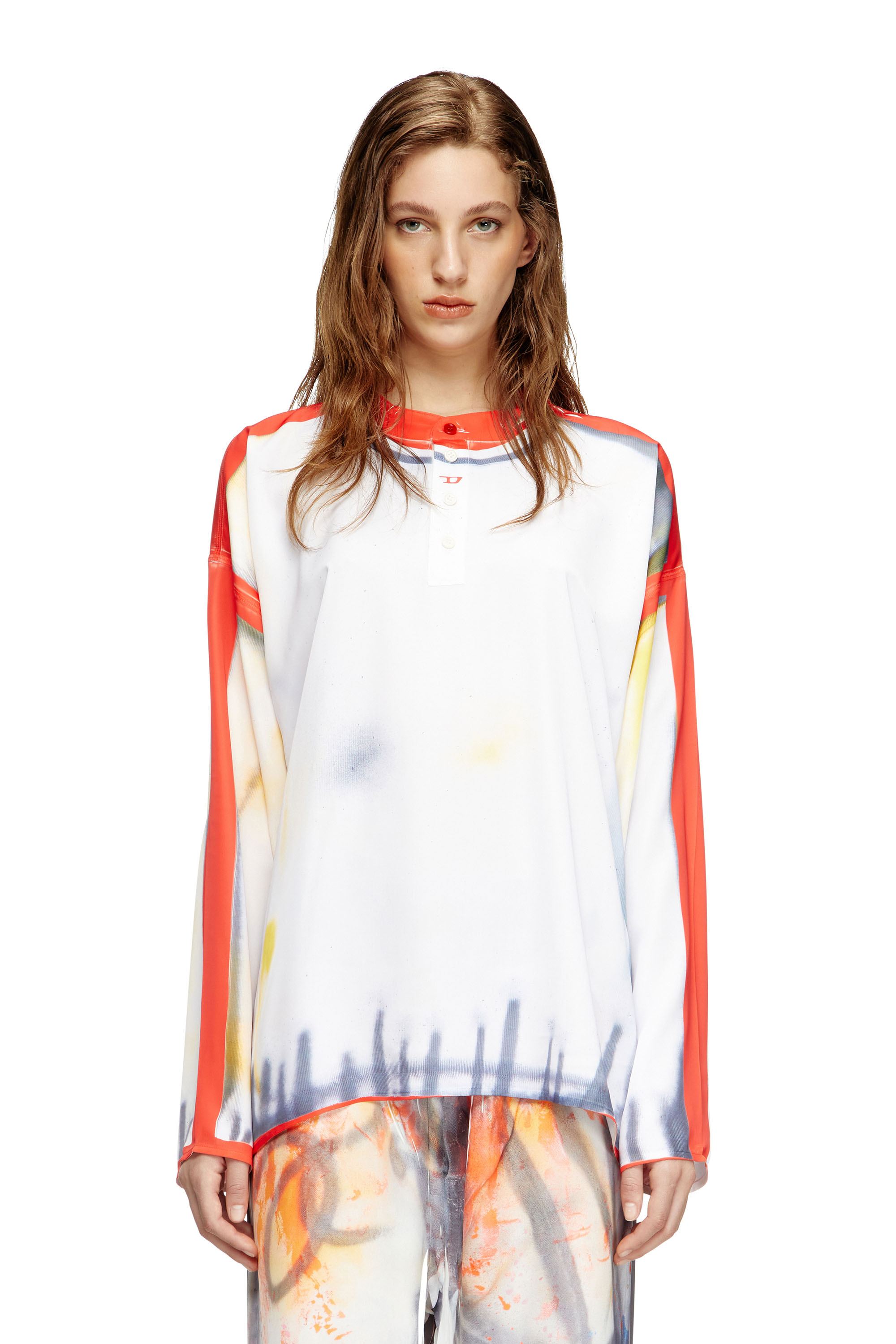 Diesel - T-OLAVI-A-SER-GRAFFITI-USA, Unisex's Henley top with graffiti print in Red/White - 1