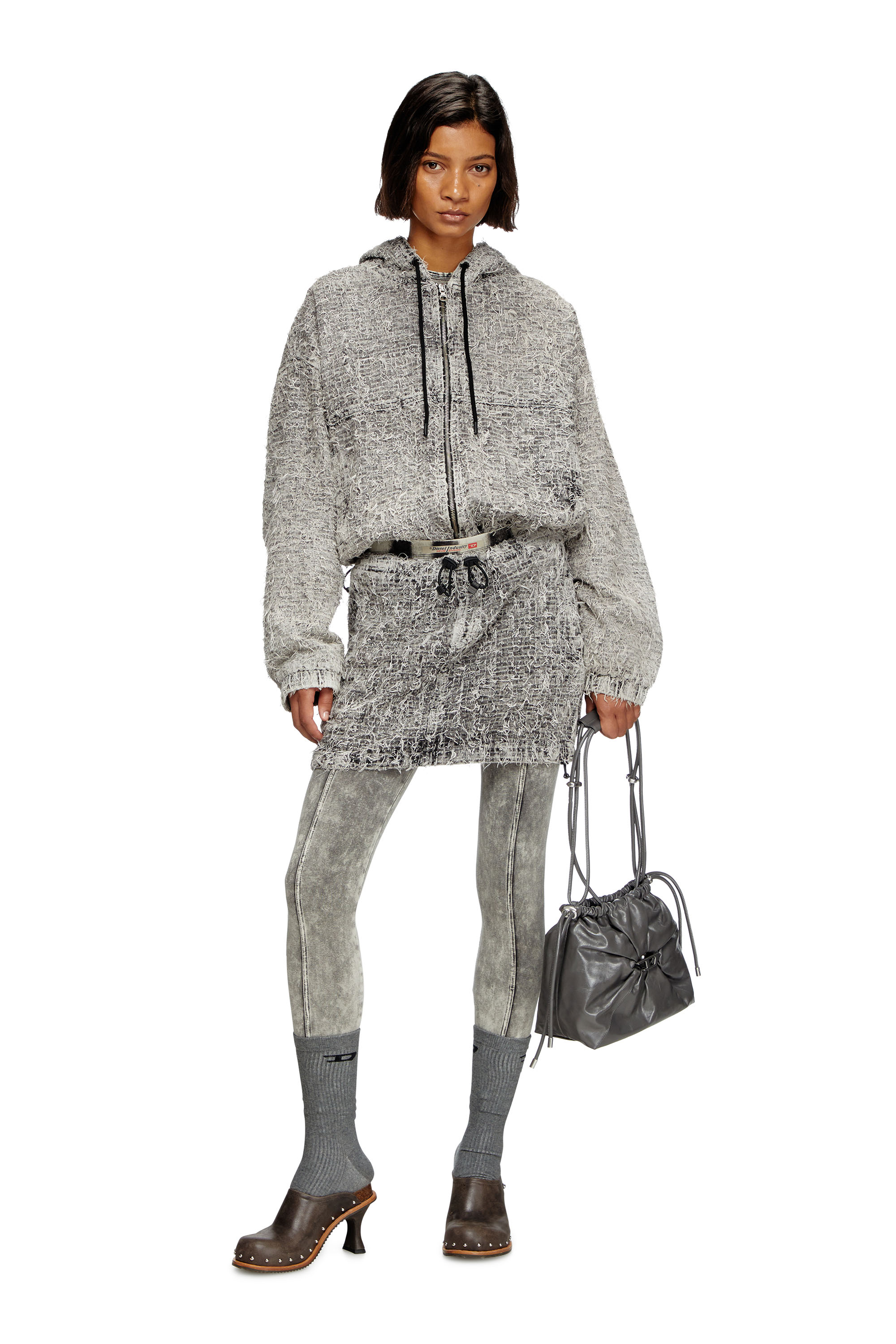 Diesel - SCRUNCH-D BUCKET, Woman's Scrunch-D-Bucket bag in shiny wrinkled leather in Grey - 2